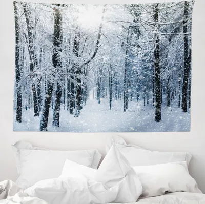 Produktbild von ABAKUHAUS Winter Wandteppich, Schnee bedeckter Wald aus Weiches Mikrofaser Stoff Waschbar ohne Verblassen Digitaldruck, 150 x 110 cm, Schwarz Weiß Blau