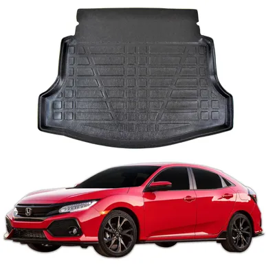 Produktbild von SCOUTT | Kofferraumwanne Laderaumwanne Kompatibel mit Honda Civic 5D Hatchback 2017-2021, mit Hoher Rand, Kofferraum-Schutzmatte, Geriffelt, Aufrollbar, Schwarz