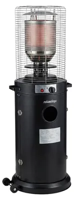 Obrázek produktu pro Relaxdays, plynový ohřívač, venkovní, ohřívač na terasu, 11 kW, včetně krytu, rozměry: 136x46 cm, stojací ohřívač, ocel, černá barva, Obrázek vytvořený pomocí AI