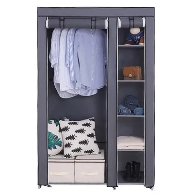 Produktbild von Kleiderschrank aus Vliesstoff – Tragbarer Kleiderschrank – Heimtextilien-Kleiderschrank – 5 Ebenen, 6 Fächer – 106 x 44 x 170 cm – Grau