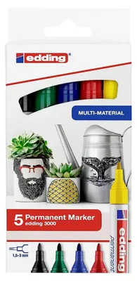 Produktbild von Edding 3000, Schwarz, Blau, Grün, Rot, Gelb, Rundspitze, Gemischte Farben, 1,5 mm, 3 mm, Eisen, Kunststoff, Leder, Polystyrene, Stahl, Stein, Folie, Karton, Glas, Gummi, Metall, Keramik,...