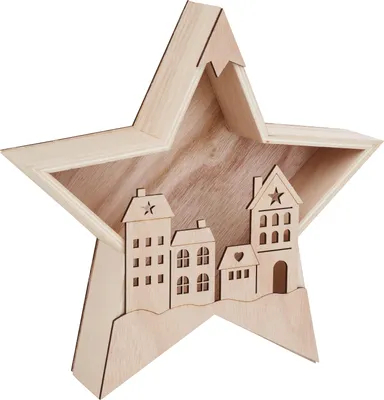 Produktbild von VBS Holzbausatz "Holzstern mit Häuserfront", 4-tlg., Sperrholz