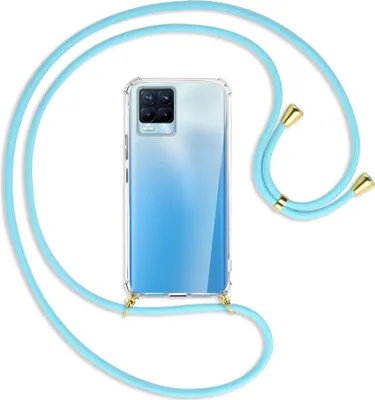 Produktbild von Handykette Backcover-Schutzhülle mit Band (Metall goldfarben) für Realme 8, Realme 8 Pro (6.4) - himmelblau