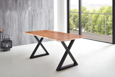 Produktbild von Esstisch Baumkante massiv Akazie natur 200 x 100 X-Gestell schwarz LUBIN