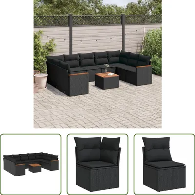 Produktbild von The Living Store 10-tlg. Garten-Sofagarnitur mit Kissen Schwarz Poly Rattan