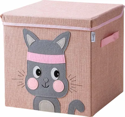 Produktbild von Lifeney Aufbewahrungsbox Kinder mit Deckel I Niedliche Spielzeugkiste I Aufbewahrungsboxen für Kinderzimmer I Faltbox für Spielzeugaufbewahrung I Aufbewahrungskorb Kinder (Rosa Katze)