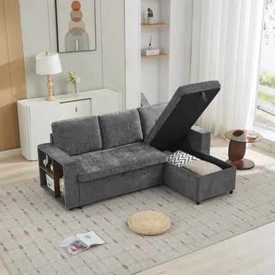 Produktbild von STILVORA Ecksofa mit seitlichem Stauraum, Schlafsofa L-Form links oder rechts montierbar, Dreisitzer Sofa aus Chenille Grau