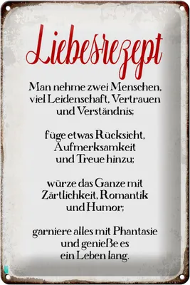Produktbild von Blechschild Liebesrezept, 30 x 20 cm, Blechschilder Spruch Glück Weisheit Liebe Paar