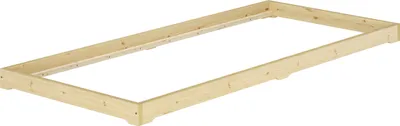 A wooden bed frame on a white background.