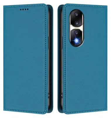 Obrázek produktu pro Kožené pouzdro pro Honor 90 Pro, magnetické flipové pouzdro zPolyuretankůže se stojánkem Jezerní modrá