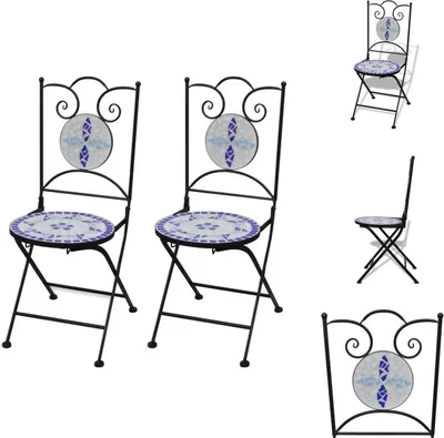 Image de vidaXL Chaises de bistrot pliantes 2 pcs. Céramique Bleu et Blanc - Chaises de jardin
