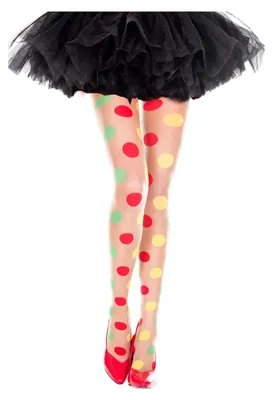 Produktbild von Mehrfarbige Strumpfhose mit Polka-Dots – Bunte Retro Nylonstrumpfhose One Size – Clown Harlekin Accessoire für Fasching Halloween Karneval Cosplay