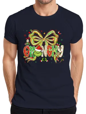 Immagine prodotto di Maglietta da uomo Grinchy Christmas Grinch funny Santa bow gift retro, navy, M