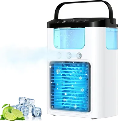 Produktbild von Tragbare Mini Klimaanlage mit Sprühnebel, 3 Windstufen, 600ml Wassertank, 1200mAh Akku, leise für Auto, Büro, Küche