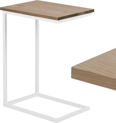 Produktbild von LAMO Manufaktur Beistelltisch | Laptoptisch | Sofatisch | mobiler Kaffeetisch | Nachttisch | 50x35x67 cm | Gestell Weiß | 100% Echtholz Massiv Platte farbe: Nussbaum
