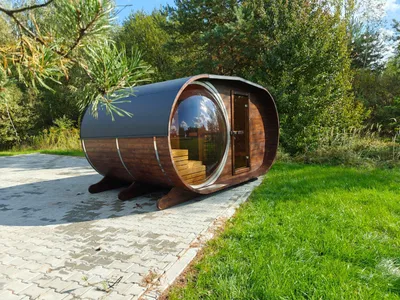 Produktbild von GardenAndPools Saunafaß Gartensauna Faßsauna Panorama Außensauna Saunahaus Outdoorsauna inkl.Saunaofen