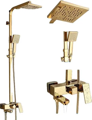 Obrázok produktu pre Sprchový systém, 8-palcová dažďová sprcha, povrch z leštenej mosadze, ručná sprcha a vaňová výpusť, GOLD