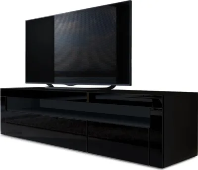 Produktbild von Vladon Lowboard Valencia,  Germany, TV-Kommode mit 1 offenem Fach und 2 Klappen, Schwarz matt/Schwarz Hochglanz/Schwarz Hochglanz (155 x 46 x 40 cm)