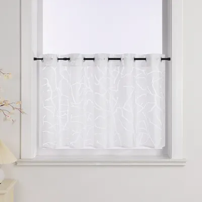 Produktbild von Scheibengardine Kurzstore Küche Gardine mit Ösen Voile Bistrogardinen mit Zweigmuster Weiß BxH 120x45 cm