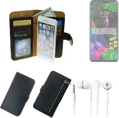 Produktbild von TOP SET Handy Hülle Schutz Hülle kompatibel mit LG Electronics V50 ThinQ 5G  schwarz aus Kunstleder + Kopfhörer Smartphone Tasche vollwertige