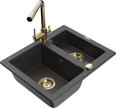 Produktbild von Mexen Carlos 1,5-Becken-Granitspüle mit Mischbatterie Duero, Schwarz gesprenkelt - 6518-76-671600-50