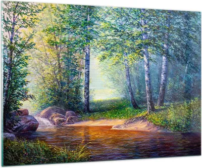 Produktbild von Bilder auf glas - Wiese Wasser Baum - 100x70cm - Glasbilder - Wandbilder - Kunstdruck - zum Aufhängen bereit - Wanddekoration aus Glas - Glas Bilder - Wandbild auf Glas - Einteilig - GAA100x70-4063
