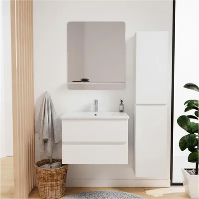Image de Ensemble meuble simple vasque SORRENTO 60 cm + robinet + miroir + Colonne