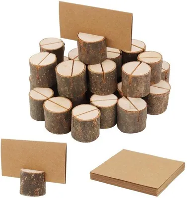 Produktbild von Hölzerne Tischkartenhalter 80er Set - Natürliches Holzdesign - Runde Fotoplätze - Hochzeit/Restaurant - 3,7 x 3,1 cm