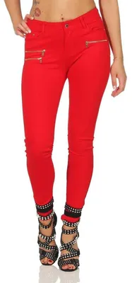 Produktbild von Treggings Jeggings Hüfthose Stretch Slimfit mit Taschen Hose; Rot M