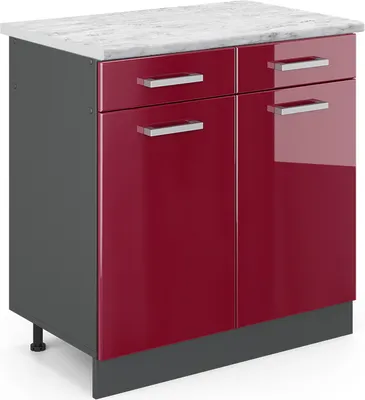 Produktbild von Küchenunterschrank Vicco R-Line Rot Hochglanz 80 cm AP Marmor, Model 46457