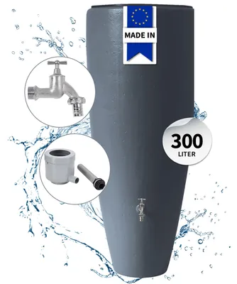 Productafbeelding van GARANTIA 2in1 regenwatertank complete-set 300 L graphite grey incl. chroom aftapkraan en regenpijp aansluiting