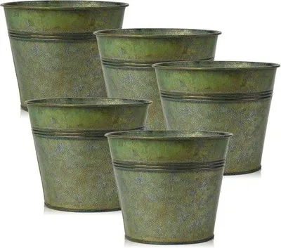Produktbild von Blumentöpfe Set von 5 - Galvanisierte Zink Töpfe für Innen und Außen