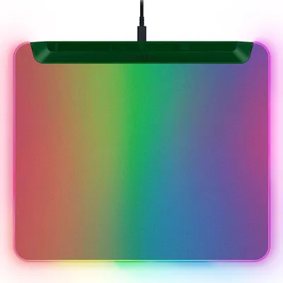 A top-down view of a gaming mousepad with RGB lighting.