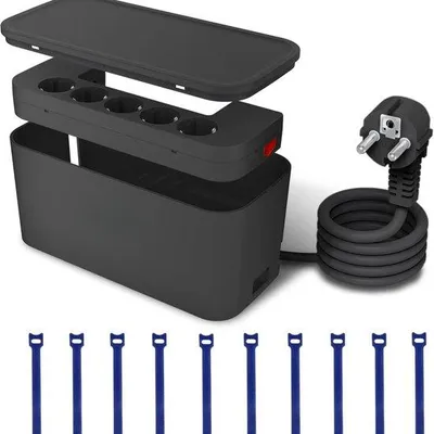 Produktbild von Famanu Kabelorganizer mit Steckdosen und USB-Anschlüssen - Schwarz