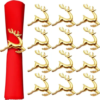 Produktbild von INF Weihnachtliche Serviettenringe 5.5cm Gold (12er Set) - Metall Rentier Design