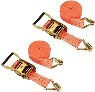 Image de Lot de 2 sangles élastiques de 3 m x 4 cm avec cliquet, capacité de 2 000 kg, sangles courtes avec crochets, lot de sangles robustes, sangles à cliquet résistantes, sangles de fixation pour voitures, camions, camionnettes et bateaux