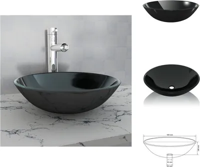 Obrázek produktu pro vidaXL Umyvadlo z tvrzeného skla 42 cm černé - Umyvadlo do koupelny
