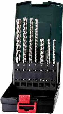 Obrázok produktu pre Metabo 626245000, Rotačné kladivo, Súprava vrtákov, SDS Plus, 7 kusov, Ø5 x 115 mm Ø6 x 115 mm Ø8 x 115 mm Ø6 x 165 mm Ø8 x 165 mm Ø10 x 165 mm Ø12 x 165 mm