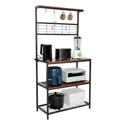 Produktbild von KAHOO Küchenregal Standregal, Mikrowellen-Regal,4 Ablagen + 7 S-Haken, 84 x 40 x 170 cm, mit Gitterzaun