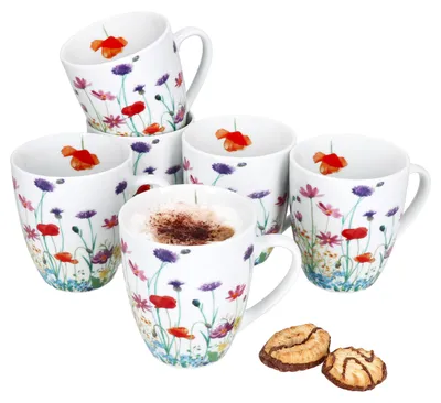 Zdjęcie produktu dla zestaw 6 kubków do kawy Marie 320ml porcelanowe kubki 6 osób kwiaty herbata kakao