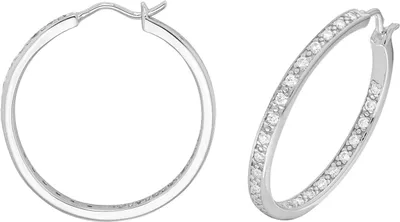 Produktbild von Edle 925 Sterling Silber (Rhodiniert) Damen - Paar Creolen mit Zirkonia - 30mm*2mm; TRS24893