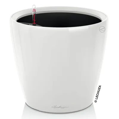 Produktbild von LECHUZA-Pflanzgefäß CLASSICO Premium LS 28 Weiß Hochglanz | Pflanzgefäß mit Bewässerungssystem | Hochglanz-Oberfläche | Ø 28,5 x 26 cm | 16040