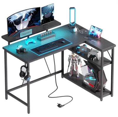 Image de Bureau de jeu en forme de L - Éclairage LED RGB - 120x80 cm