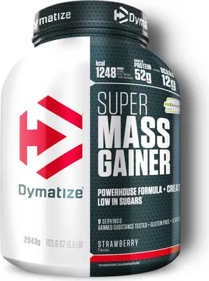 Produktbild von DYMATIZE Weight-Gainer Pulver Super Mass Gainer Kohlenhydrate Gourmet Strawberry 2943 g