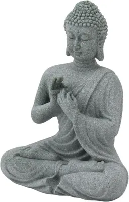 Image de Statue de Bouddha Sculpture en grès vert Figurine bouddhiste assise Ornement pour salon Cour 7135K-01