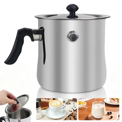 Produktbild von Milchtopf mit Deckel 1.5L, doppelwandig, mit Pfeife, Edelstahl, Bakelitgriff