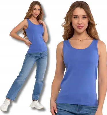 Produktbild von Top Damen - Tanktop Damen Größe 3XL - Damenoberteil blau - ärmelloses Top - Baumwoll Top