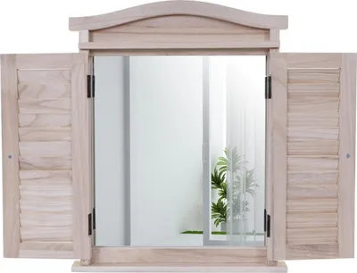 Zdjęcie produktu dla Lustro ścienne Lustro okno z okiennicami 53x42x5cm ~ naturalny brąz