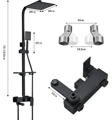 Produktbild von Duschset Badewanne - 4-Wege Duscharmatur - 20 cm Regendusche - Handbrause und Wannenauslauf - Wandmontage - Schwenkbarer Auslauf - Schwarz/Chrom