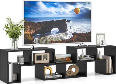 Zdjęcie produktu dla COSTWAY 3-częściowa drewniana szafka pod telewizor z możliwością dowolnego łączenia, stolik pod telewizor do 65", wysuwana półka narożna, szafka pod telewizor typu lowboard, wielofunkcyjna półka na książki, półka do przechowywania (czarna)